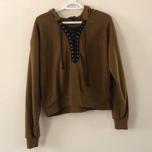 Cropped Laced Up Brown Hoddie